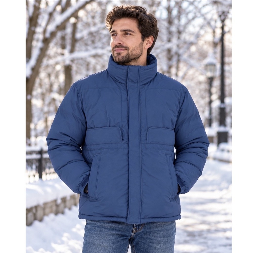 Columbia Sportswear Men Navy Blue Insulated Winter Parka Jacket Medium